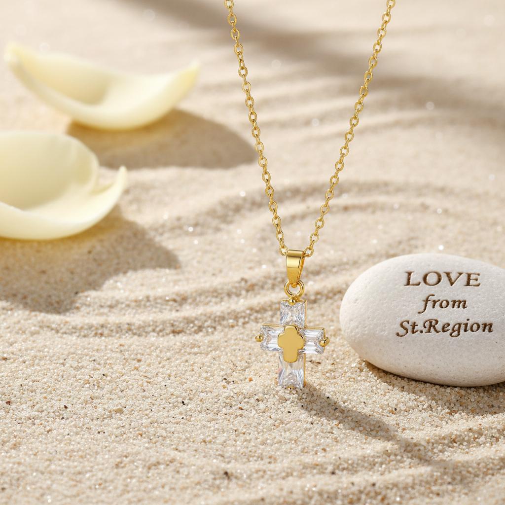 Crystal & 18K Gold-Plated Stacked Cross Pendant Necklace