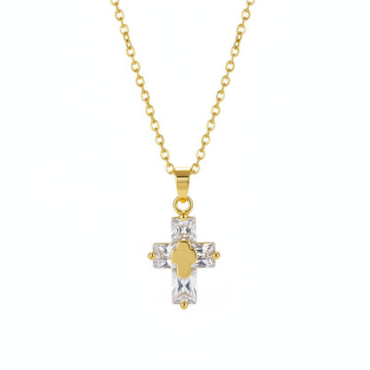 Crystal & 18K Gold-Plated Stacked Cross Pendant Necklace