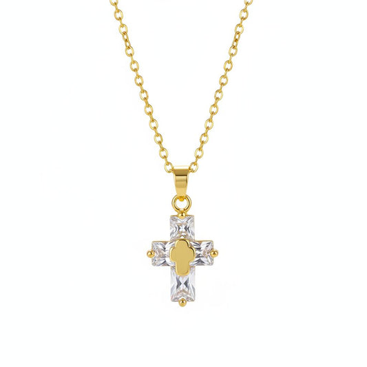 Crystal & 18K Gold-Plated Stacked Cross Pendant Necklace
