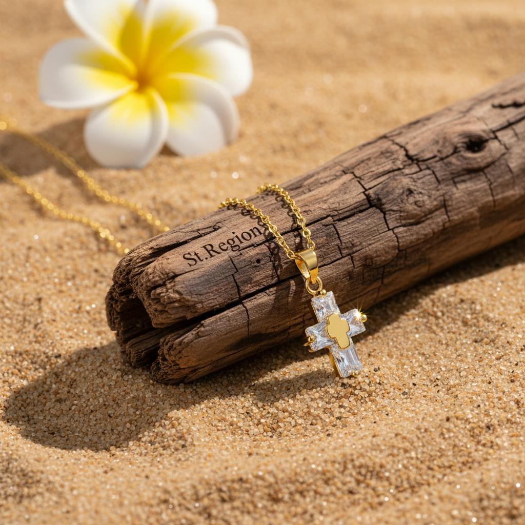 Crystal & 18K Gold-Plated Stacked Cross Pendant Necklace