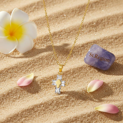 Crystal & 18K Gold-Plated Stacked Cross Pendant Necklace
