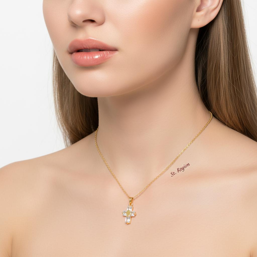Crystal & 18K Gold-Plated Stacked Cross Pendant Necklace