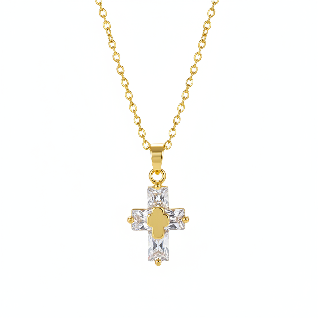 Crystal & 18K Gold-Plated Stacked Cross Pendant Necklace - Street Region
