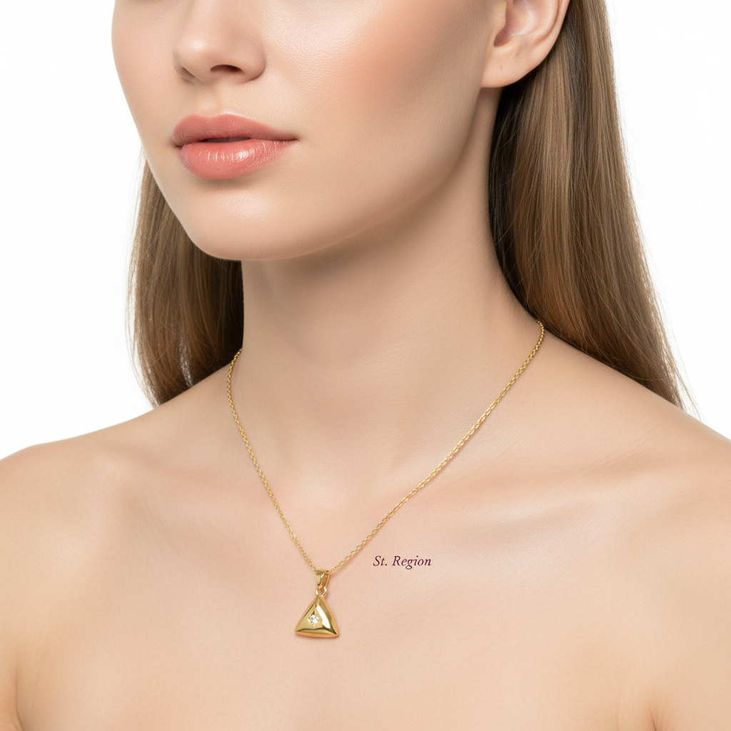 Cubic Zirconia & 18K Gold-Plated Triangle Pendant Necklace - Street Region