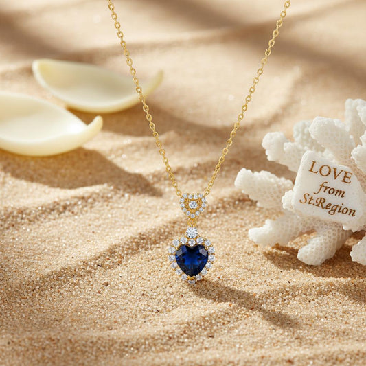 Blue Crystal & Cubic Zirconia 18K Gold-Plated Heart Pendant Necklace