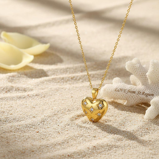 Cubic Zirconia & 18K Gold-Plated Rhombus Heart Pendant Necklace