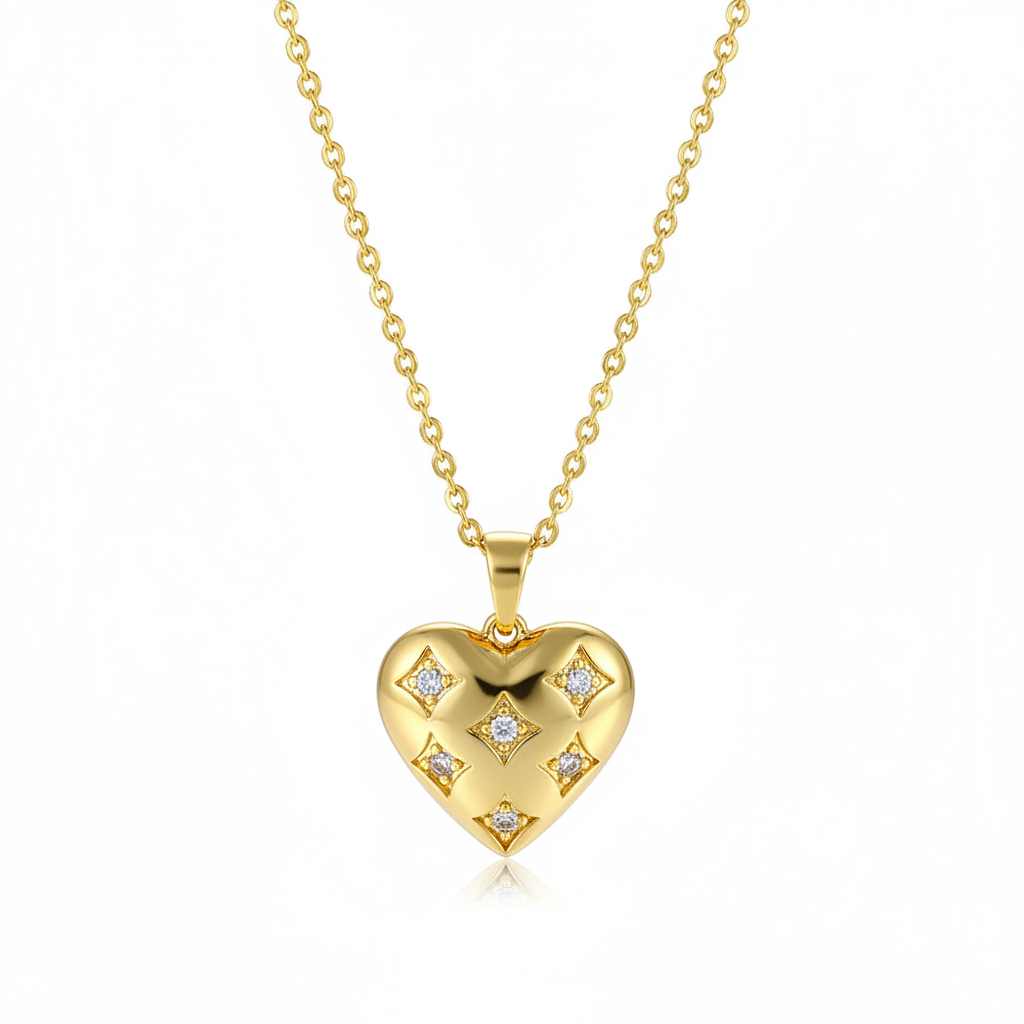 Cubic Zirconia & 18K Gold-Plated Rhombus Heart Pendant Necklace - Street Region