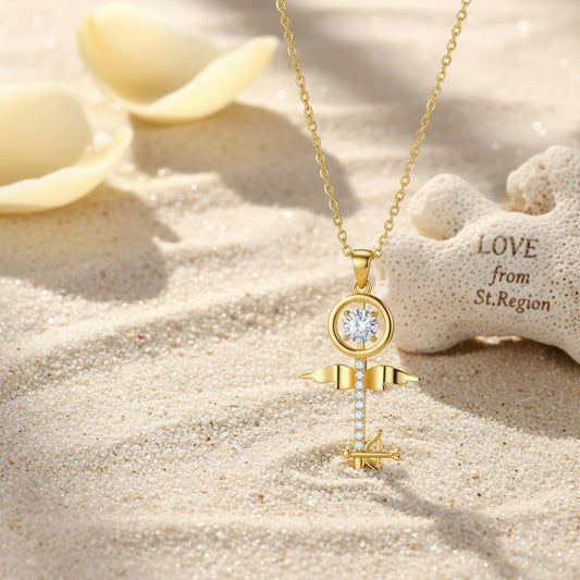 Crystal & Cubic Zirconia Key Pendant Necklace