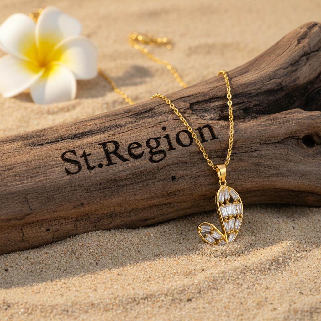 Crystal and 18K Gold-Plated Asymmetric Heart Pendant Necklace, gold pendant necklace for women, detail close-up