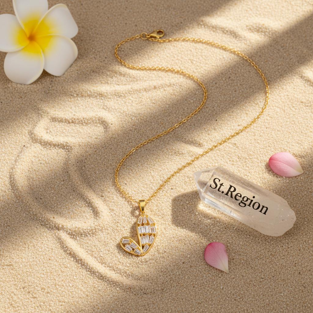 Crystal and 18K Gold-Plated Asymmetric Heart Pendant Necklace, gold pendant necklace for women, lifestyle look