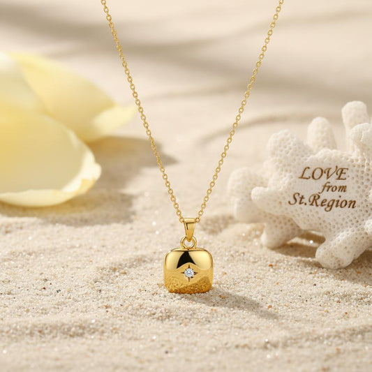Cubic Zirconia & 18K Gold-Plated Star Square Pendant Necklace