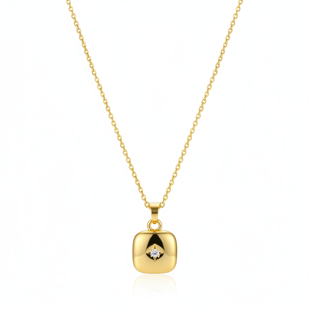 Cubic Zirconia & 18K Gold-Plated Star Square Pendant Necklace - Street Region