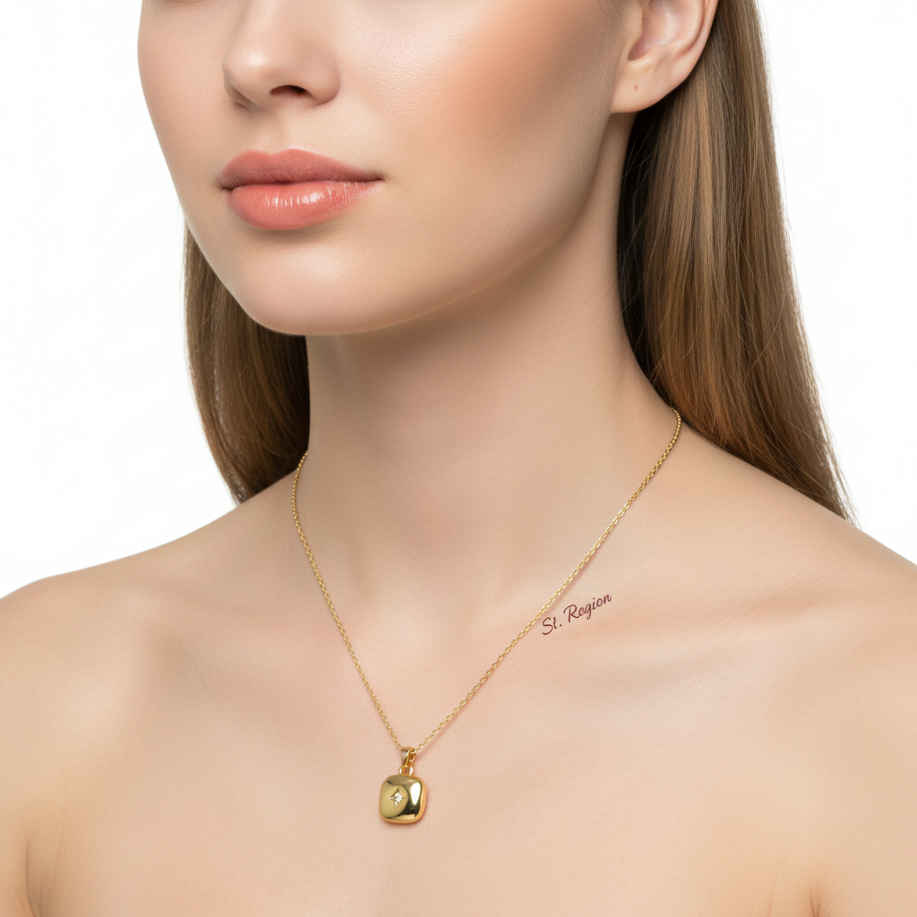 Cubic Zirconia & 18K Gold-Plated Star Square Pendant Necklace - Street Region