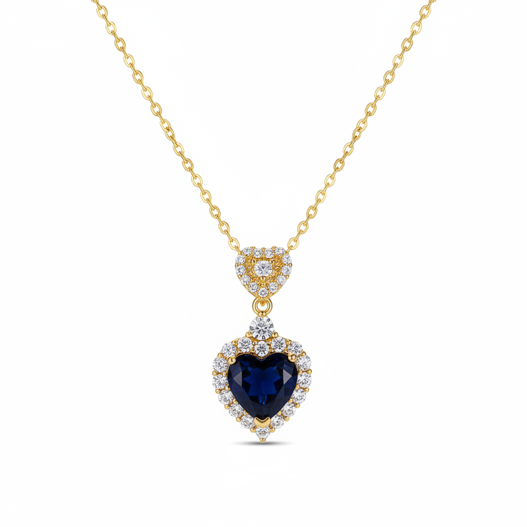 Blue Crystal & Cubic Zirconia 18K Gold-Plated Heart Pendant Necklace - Street Region