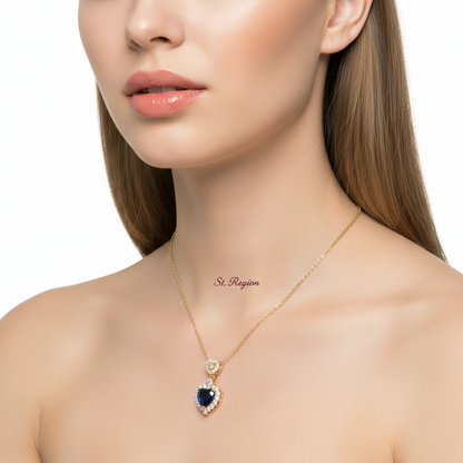 Blue Crystal & Cubic Zirconia 18K Gold-Plated Heart Pendant Necklace - Street Region