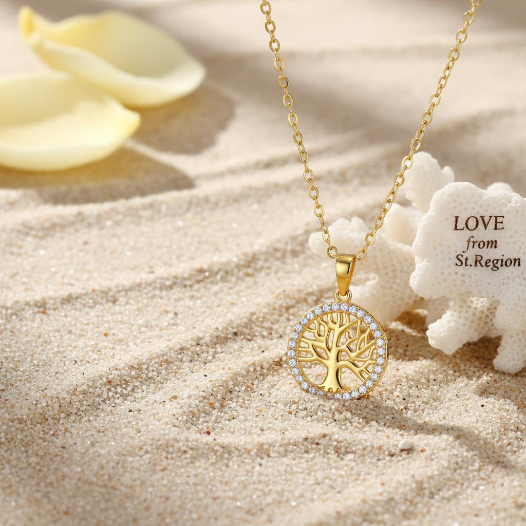 Cubic Zirconia & 18K Gold-Plated Life Tree Pendant Necklace