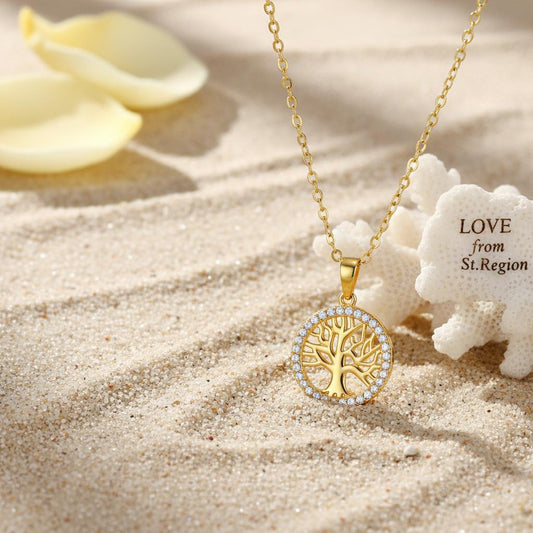 Cubic Zirconia & 18K Gold-Plated Life Tree Pendant Necklace