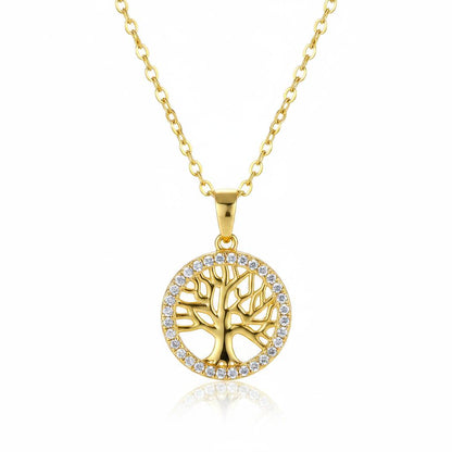 Cubic Zirconia & 18K Gold-Plated Life Tree Pendant Necklace
