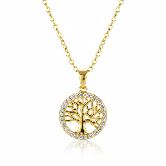 Cubic Zirconia & 18K Gold-Plated Life Tree Pendant Necklace