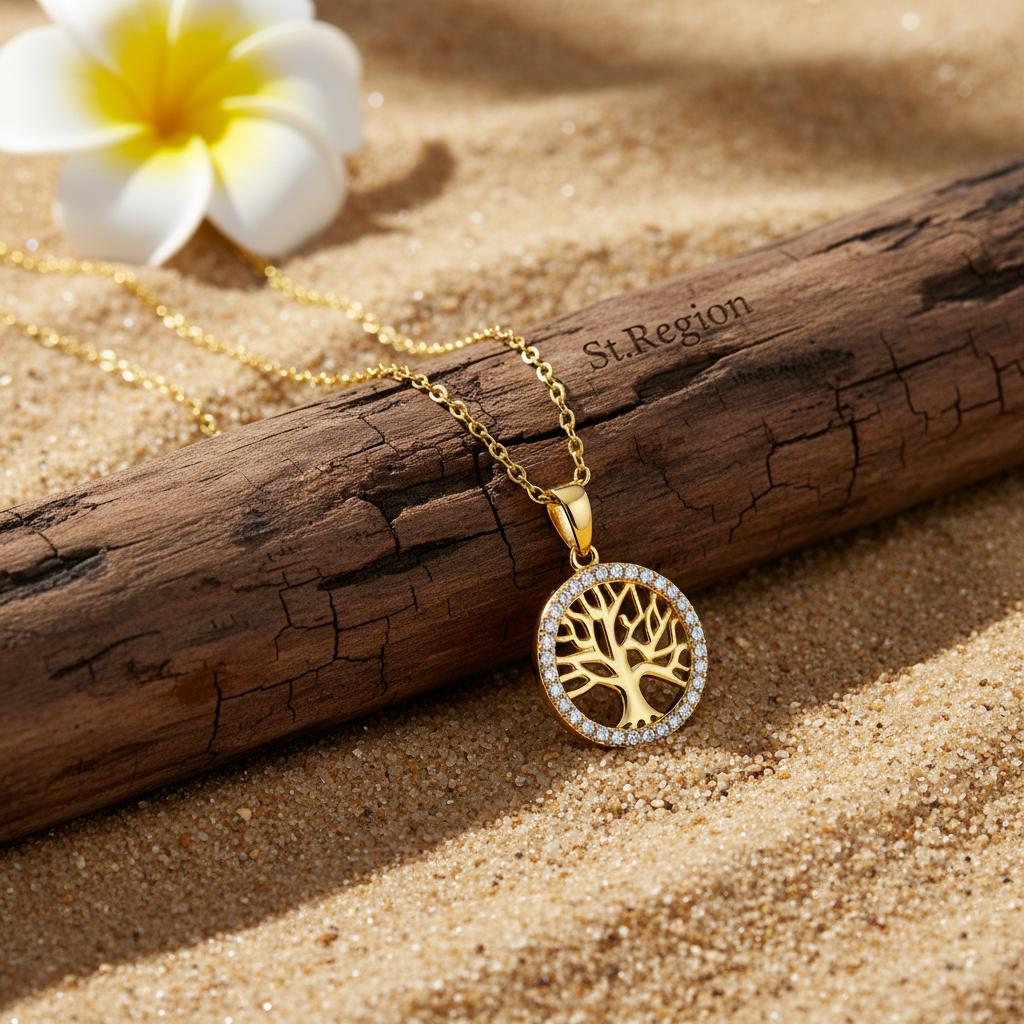 Cubic Zirconia & 18K Gold-Plated Life Tree Pendant Necklace