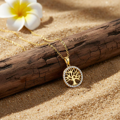 Cubic Zirconia & 18K Gold-Plated Life Tree Pendant Necklace