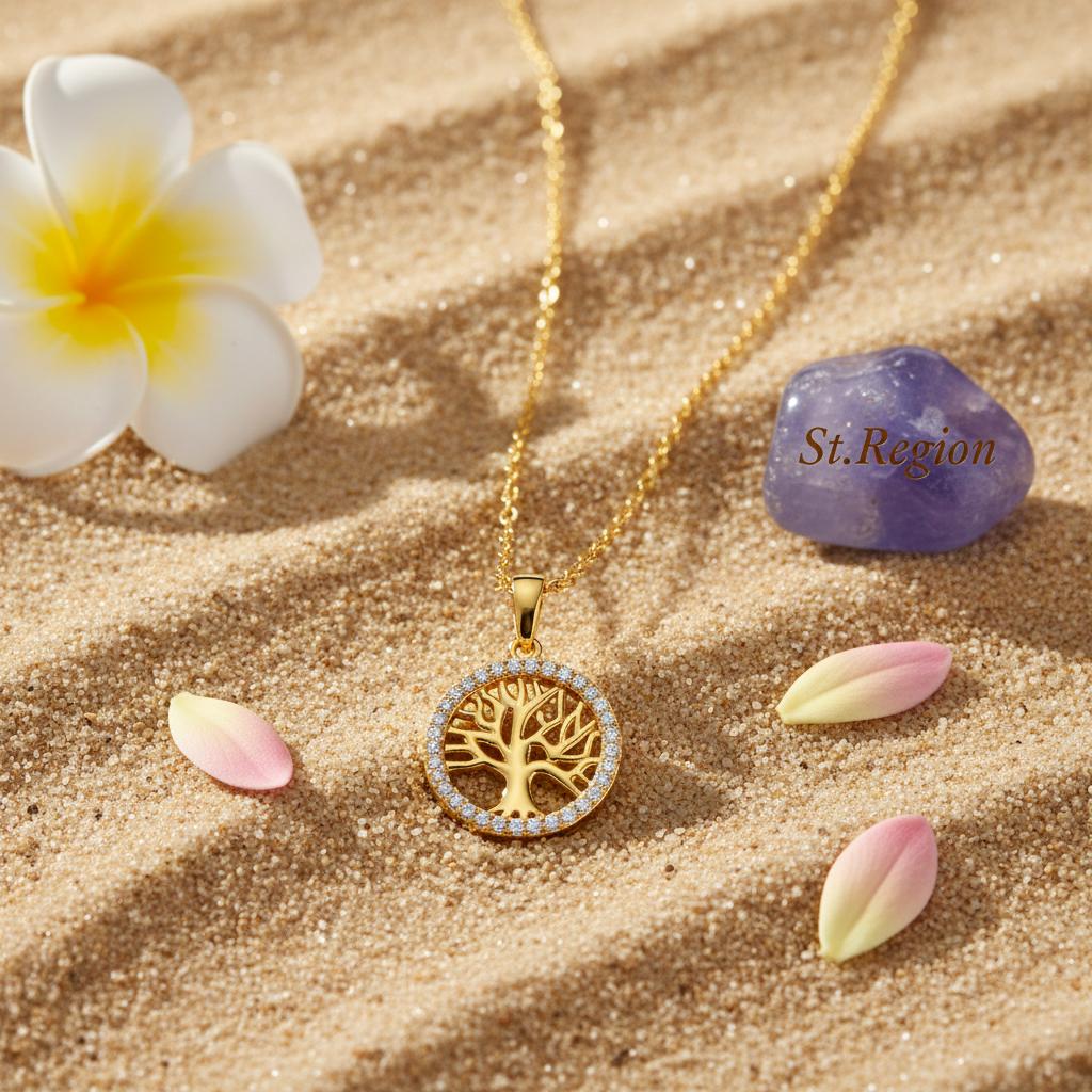 Cubic Zirconia & 18K Gold-Plated Life Tree Pendant Necklace