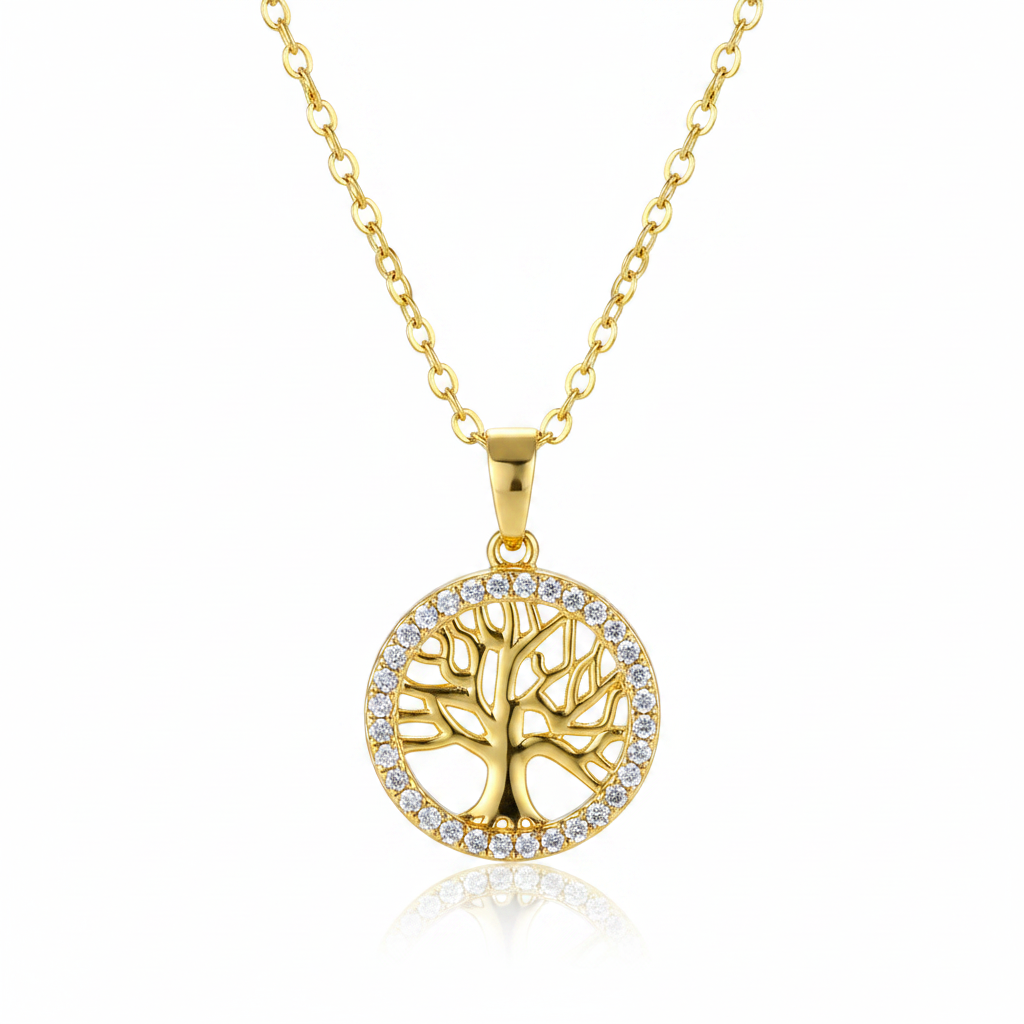 Cubic Zirconia & 18K Gold-Plated Life Tree Pendant Necklace - Street Region