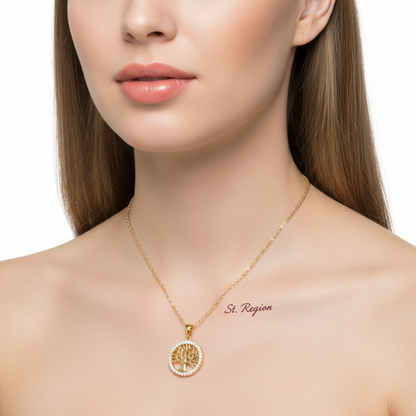 Cubic Zirconia & 18K Gold-Plated Life Tree Pendant Necklace - Street Region