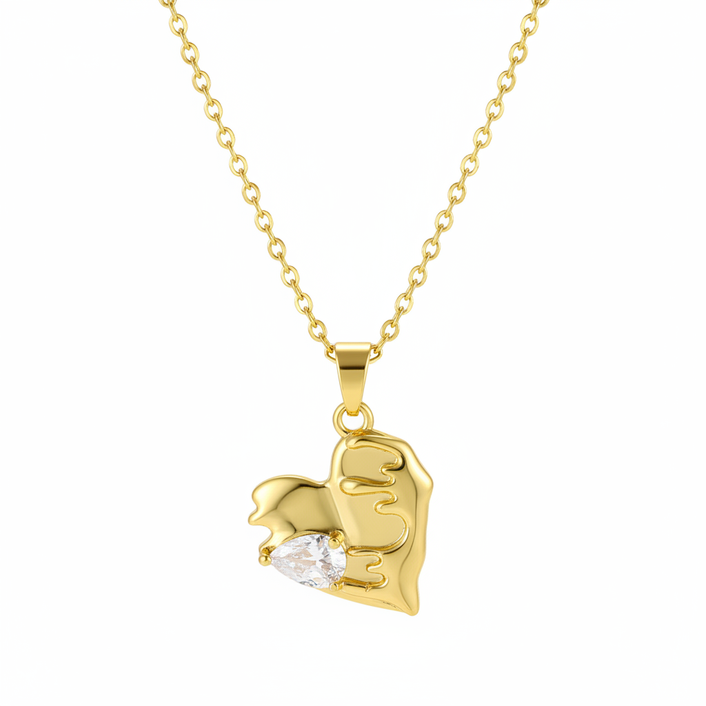 Pear-Cut Crystal & 18K Gold-Plated Heart Pendant Necklace - Street Region