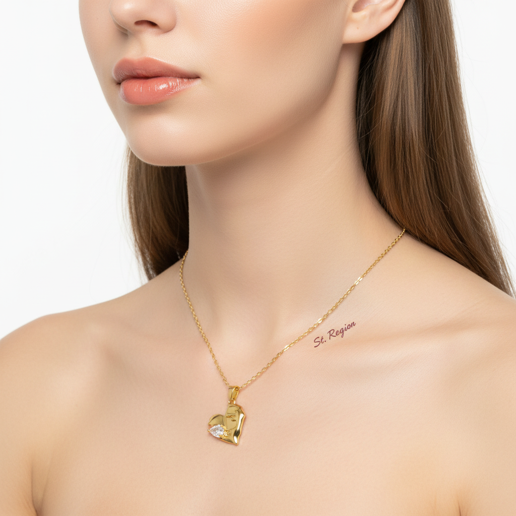 Pear-Cut Crystal & 18K Gold-Plated Heart Pendant Necklace - Street Region