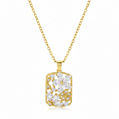 Crystal & Cubic Zirconia Flower Rectangle Pendant Necklace - Street Region