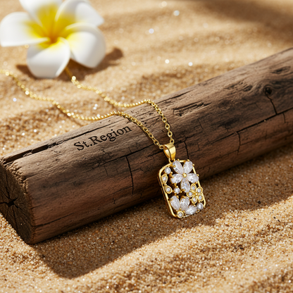 Crystal & Cubic Zirconia Flower Rectangle Pendant Necklace - Street Region