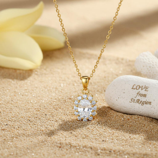 Oval-Cut Crystal & Cubic Zirconia 18K Gold-Plated Botanical Pendant Necklace