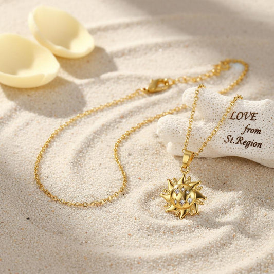 Cubic Zirconia & 18K Gold-Plated Sun Pendant Necklace