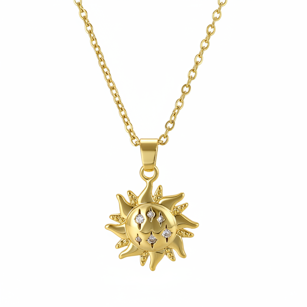 Cubic Zirconia & 18K Gold-Plated Sun Pendant Necklace - Street Region