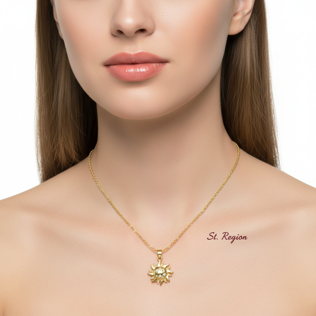 Cubic Zirconia & 18K Gold-Plated Sun Pendant Necklace - Street Region