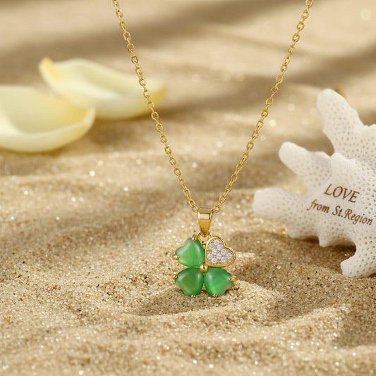 Green Quartz & Cubic Zirconia Clover Pendant Necklace