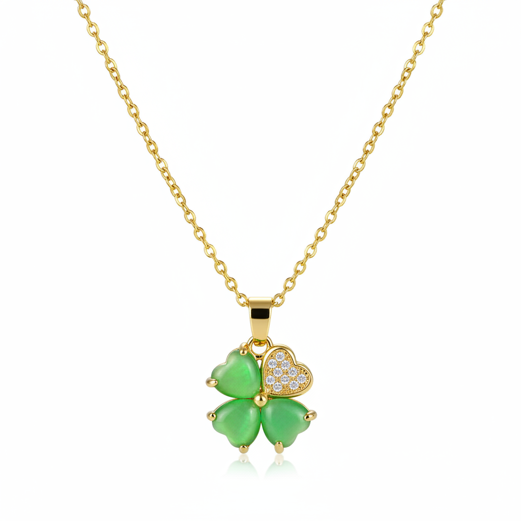 Green Quartz & Cubic Zirconia Clover Pendant Necklace - Street Region