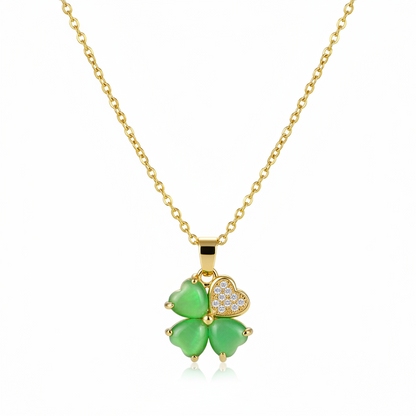 Green Quartz & Cubic Zirconia Clover Pendant Necklace - Street Region