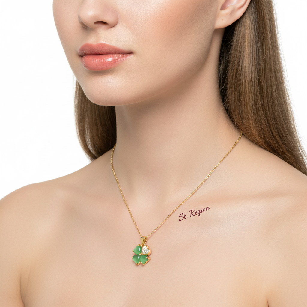 Green Quartz & Cubic Zirconia Clover Pendant Necklace - Street Region