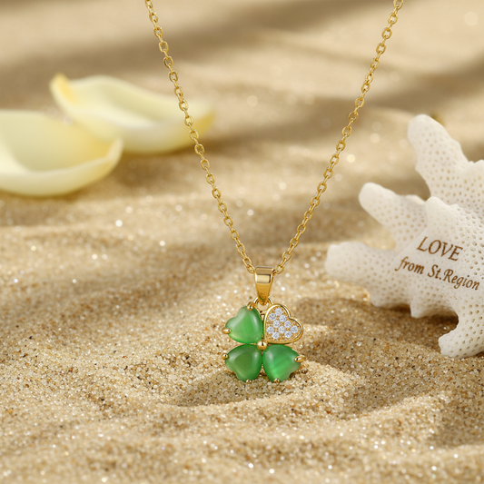Green Quartz & Cubic Zirconia Clover Pendant Necklace - Street Region