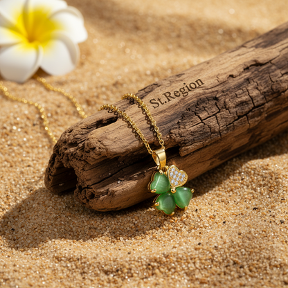 Green Quartz & Cubic Zirconia Clover Pendant Necklace - Street Region