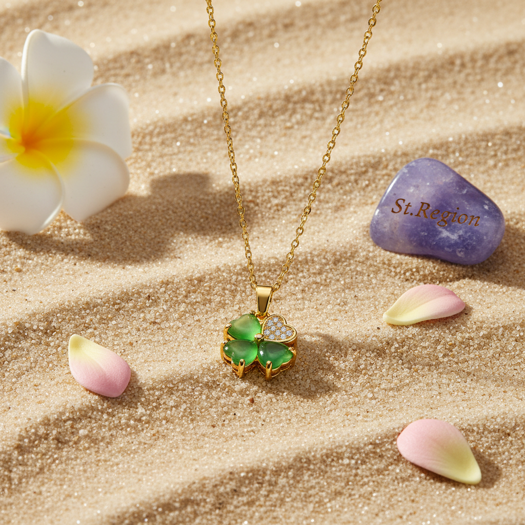 Green Quartz & Cubic Zirconia Clover Pendant Necklace - Street Region