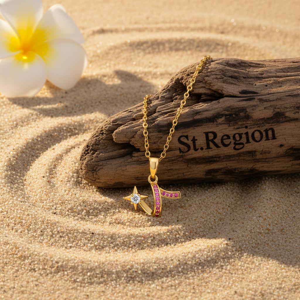 Cubic Zirconia and 18K Gold-Plated Shooting Star Pendant Necklace, gold pendant necklace for women, detail close-up