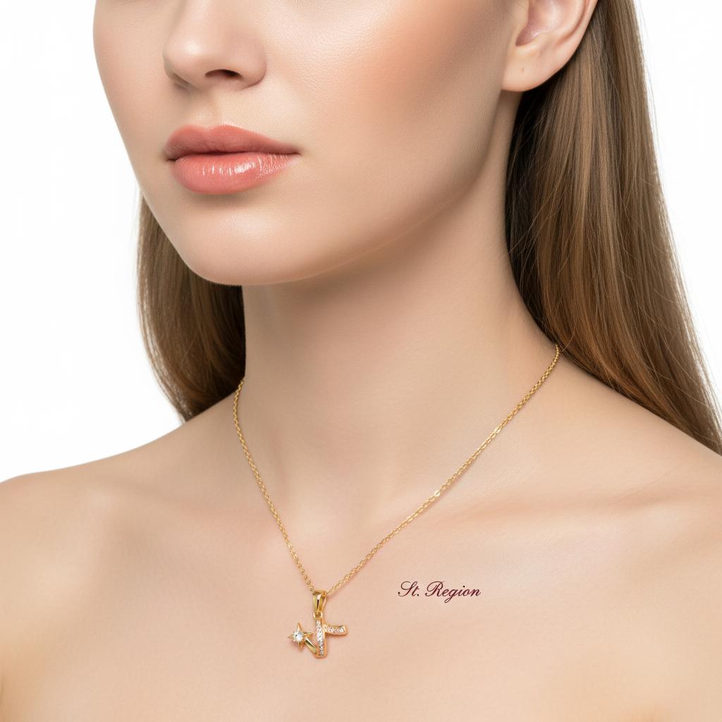 Cubic Zirconia and 18K Gold-Plated Shooting Star Pendant Necklace, gold pendant necklace for women, styled look