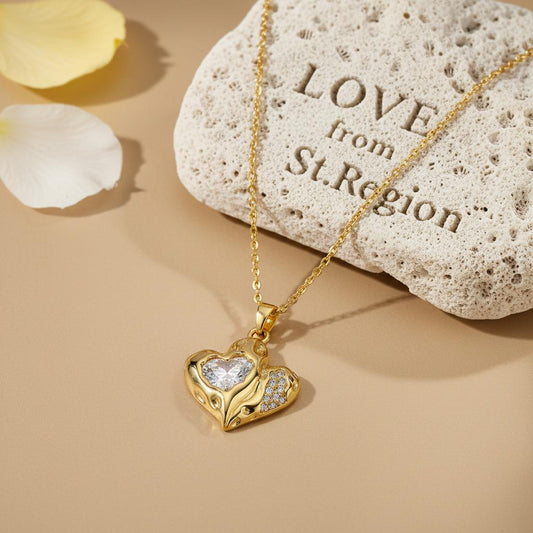 Crystal & 18K Gold-Plated Textured Heart Pendant Necklace