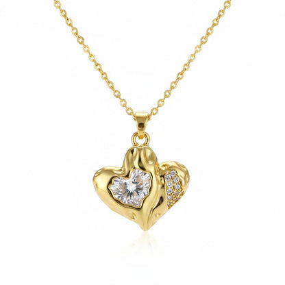 Crystal and 18K Gold-Plated Textured Heart Pendant Necklace, gold pendant necklace for women, everyday style, side view
