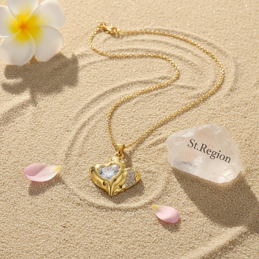 Crystal and 18K Gold-Plated Textured Heart Pendant Necklace, gold pendant necklace for women, everyday style, lifestyle look