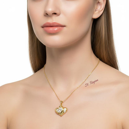 Crystal and 18K Gold-Plated Textured Heart Pendant Necklace, gold pendant necklace for women, everyday style, styled look