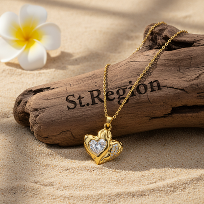 Crystal & 18K Gold-Plated Textured Heart Pendant Necklace - Street Region